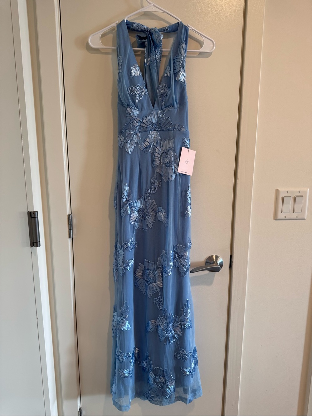 Hello Molly Lime Light Mesh Halter Maxi Blue Dress - Picture 4 of 5